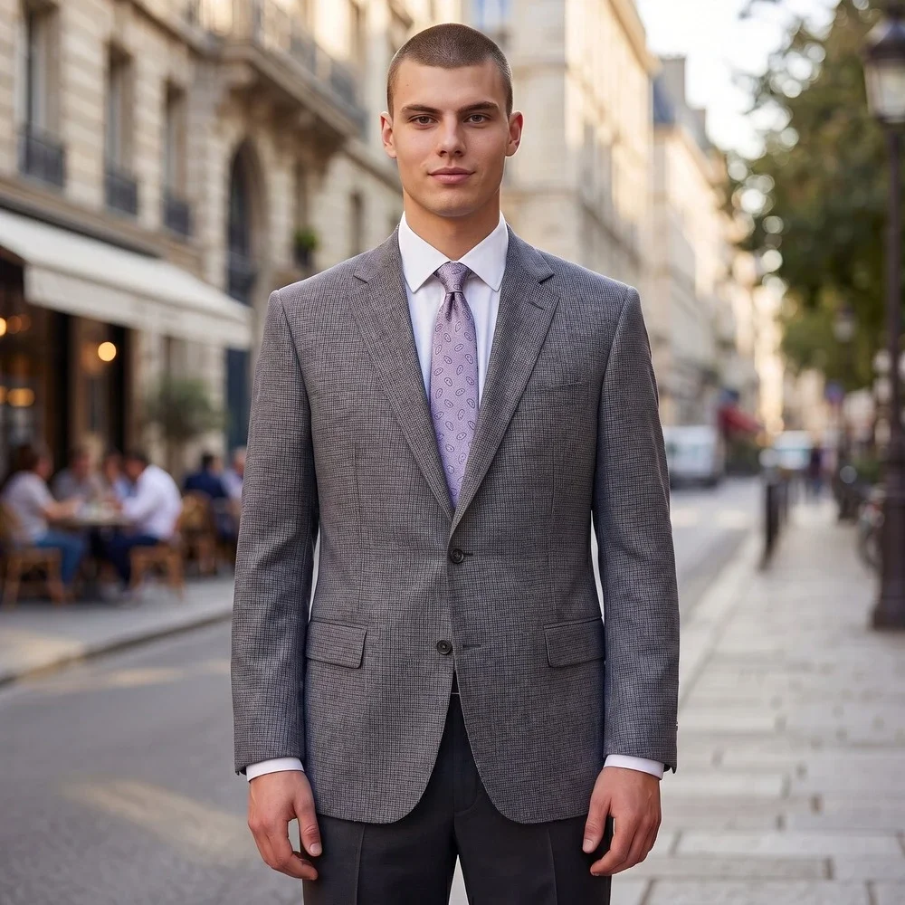 Jos A Bank Executive Blazer Mens 42R Grey 100% Wool Houndstooth Sport Coat 42R